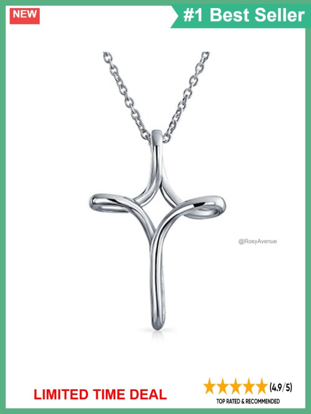 Sterling Silver Infinity Cross Pendant Necklace Adjustable 18 Inch
